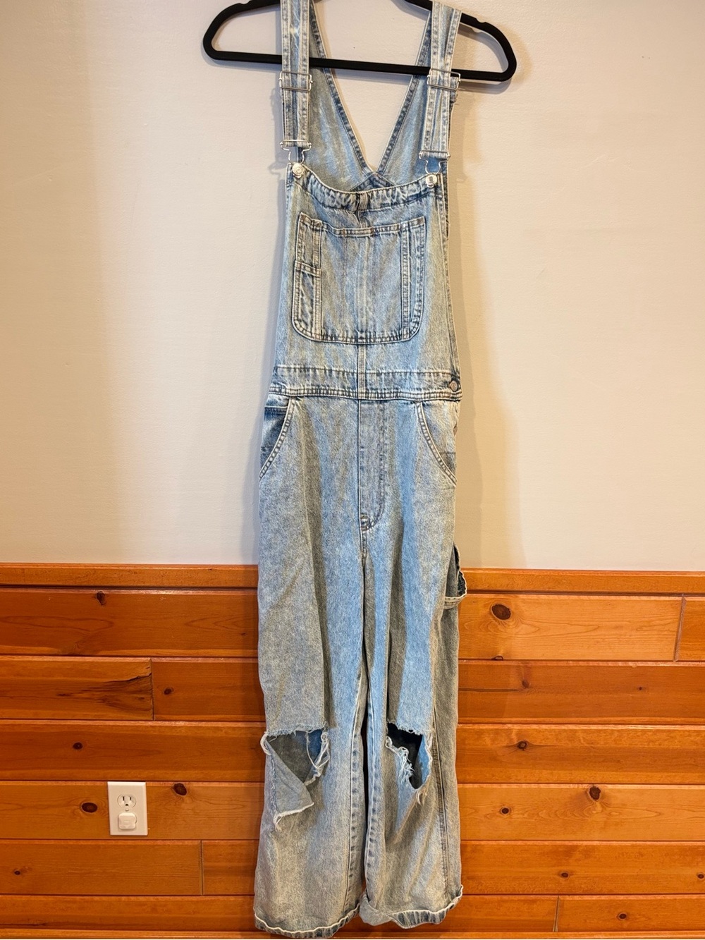 &Denim by H&M Light Wash Distressed Denim Overalls Women's Medium 100% Cotton